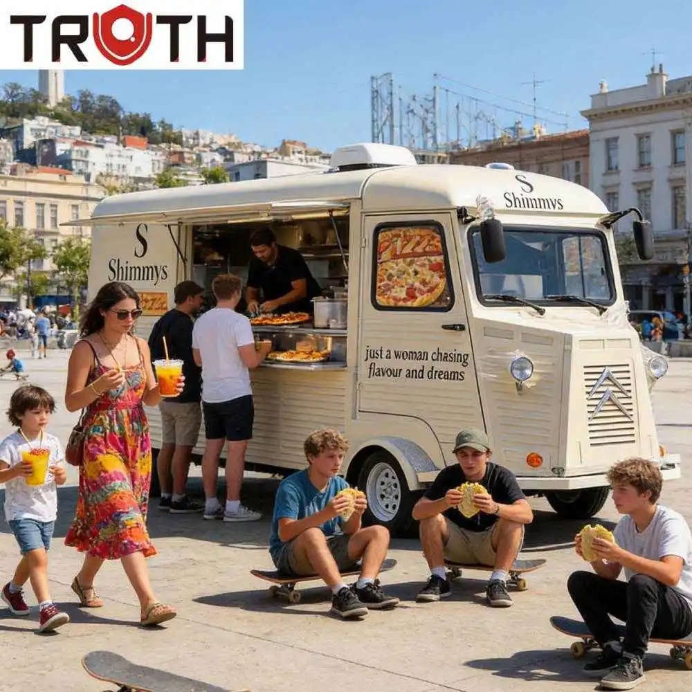 Elektryczna ciężarówka typu fast food z pizzą w pełni wyposażona